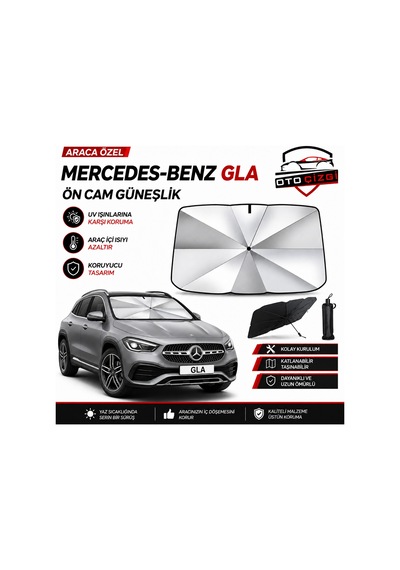 Mercedes Gla Şemsiye Tip Ön Cam Güneşliği Katlanabilir Uv Korumalı Araç Cam Güneşlik