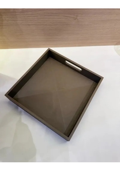Vaveni 3d Baskı Kare Ve Dikdörtgen 2'li Servis Tepsisi Seti Kulplu Modern Sunum Tepsisi Kahverengi Arz