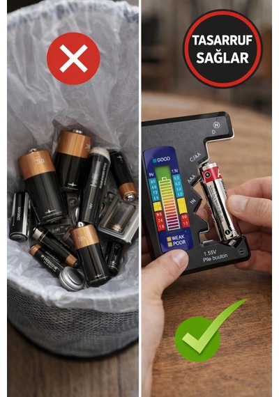 Evrensel Mini Pil Test Cihazı - Pil Doluluk Seviyesi Ölçer Ve Pil Durum Kontrol Aparatı