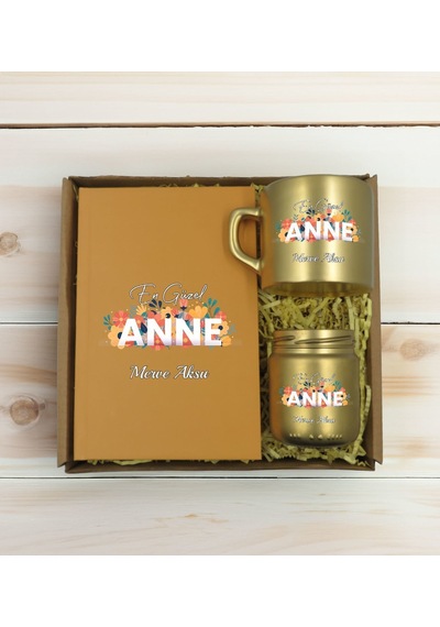 Bk Gift Kişiye Özel İsimli Dtf Anne Temalı Gold Defter & Kahve Fincanı & Mum Hediye Seti-2, Anneye Hediye, Anneler Günü Hediyesi Kobitmeyencom30766 Bk