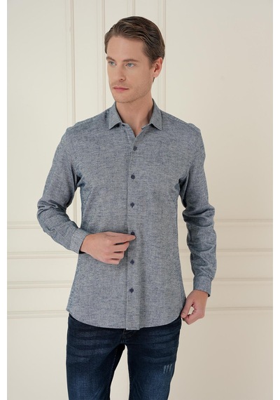 Efor Slim Fit Dokulu %100 Pamuk Lacivert Gömlek G 1584 Lacivert