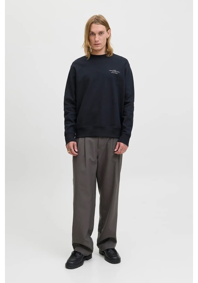 Jack & Jones Erkek Jprblachad Baskılı Bisiklet Yaka Sweatshirt 12261386 Siyah Siyah