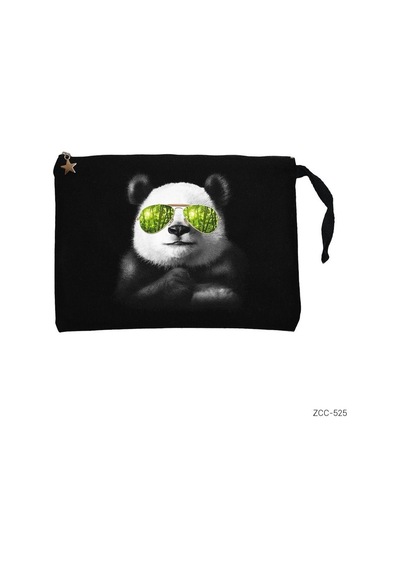 Zepplin Giyim Cool Panda Siyah Clutch Astarlı Cüzdan / El Çantası
