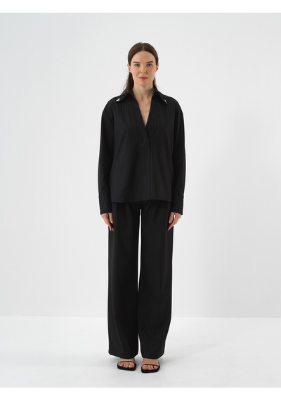 Xint Siyah Esnek Dokulu Oversize Bluz 751141