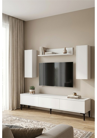 Tvr1899b - Aplos Tvr180 Tv Ünitesi Takım , Tv Sehpası Beyaz 180cm