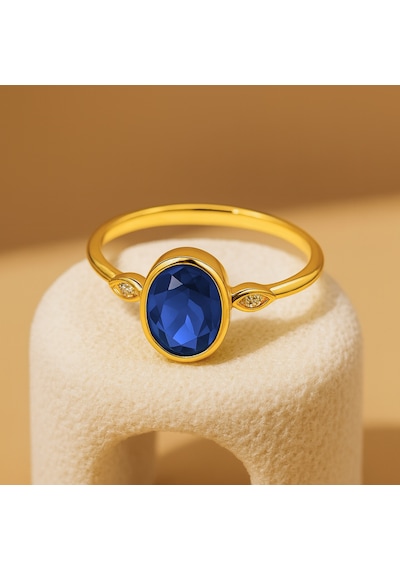 14 Ayar Altın Oval Kesim Safir Yüzük Altın