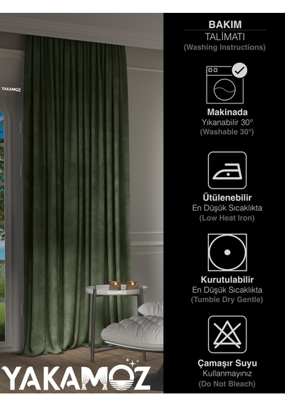 Yakamoz Kadife Görünüm Sarmaşık Yeşili Ada Fon Perde Ekstraforlu Velvet Touch Serisi Sarmaşık Yeşili
