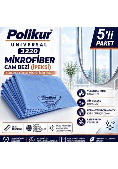 3220 Universal Mikrofiber Cam Bezi 40 50cm 5 Adet Mavi