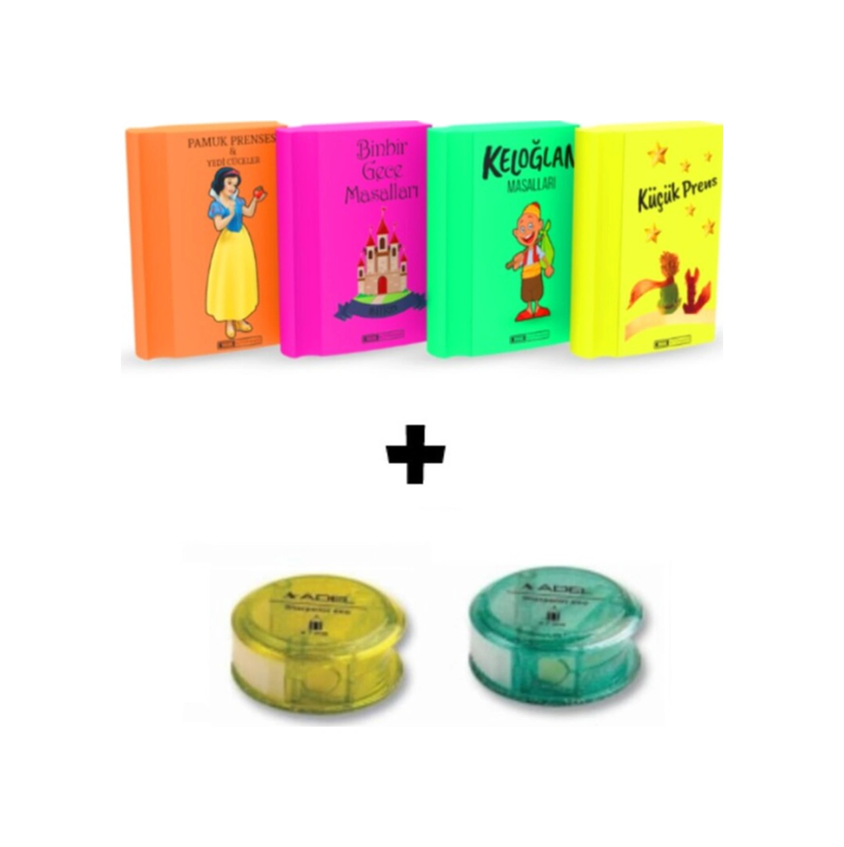 Art.21 Silka 4 Adet Neon Kitap Silgi Ve 2 Adet Simli Kalemtraş Seti 1