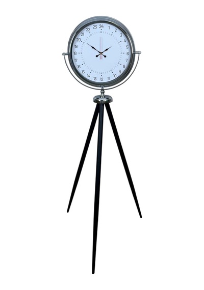 Krom 24 Saat Göstergeli Özel Tasarım Tripod Ayaklı Saat Çok Renkli