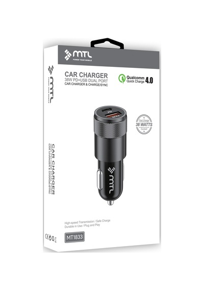 Araç Şarj Aleti Çakmaklık 38w Type-c + Usb Çift Portlu - Qualcomm Qc 4.0 Desteği Mt-a1833