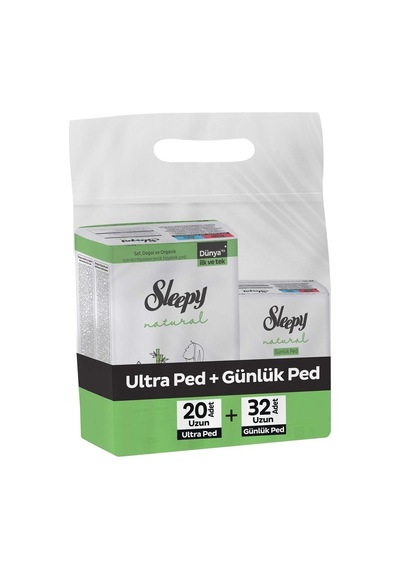 Sleepy Natural Ultra Hassas Hijyenik Ped Uzun 20'li + Günlük Ped Normal 32'li
