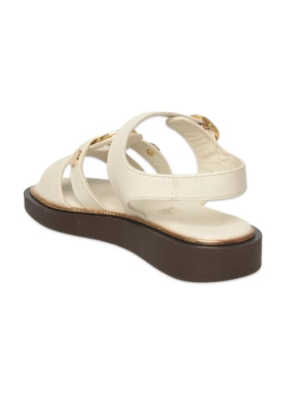 Mammamia D26ys-5290 Kadın Hakiki Deri Tokalı Düz Taban Comfort Günlük Sandalet Krem