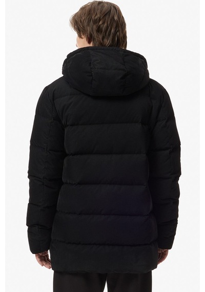 Lacoste Down Fill Mens Jacket Sabit Kapüşonlu Kaz Tüyü Erkek Fitilli Mont Siyah
