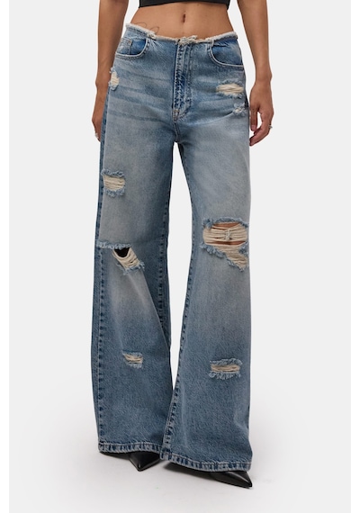 it's basic Kadın Kot Rengi 12s6-32 Straight Fit Yırtık Detaylı Tasarım Denim Jean Mavi
