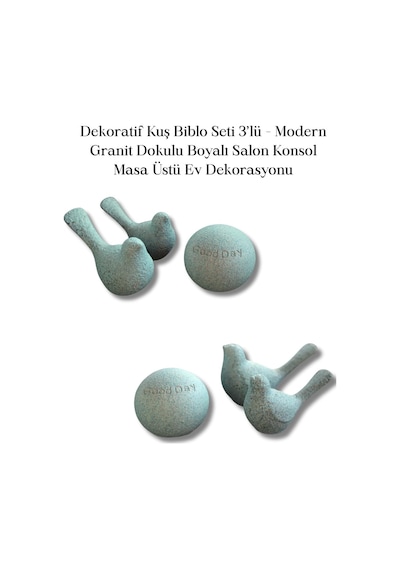 Dekoratif Kuş Biblo Seti 3 Lü Modern Granit Dokulu Boyalı