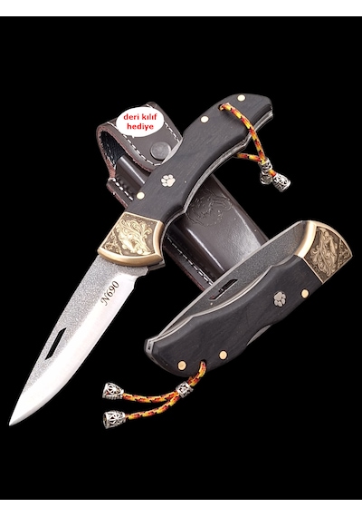 N690 Böhler Çelik Gravürlü Balçıklı Kilitli Yaylı Kamp Çakı Sınır Tanımayan Güç Outdoor N0-2 Siyah