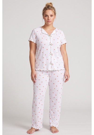 Siyah İnci Beden Fitilli Kaşkorse Örme Pijama Takım26120851 Beyaz Şeftali