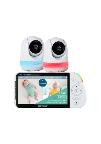 Babysense Maxview-2cam 5.5" Full Hd Bebek Monitörü, 2 Kamera, Rgb Gece Işığı, 5000mah Pil Kamera Sistemi