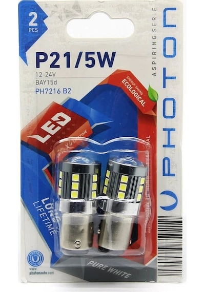 Photon P21/5w 12v Can-bus Led Ampul Gündüz Farı Geri Vites Stop Lambası 6000k Beyaz 2li Blister Ph7216 B2 1 Adet