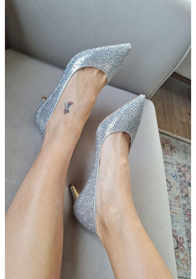 036 0450 Taslı Topukla Kadın Taşlı Stiletto Abiye Ayakkabı 001