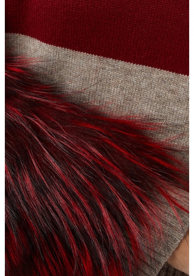 Izaak Azanei Half - Half Cuff Sweater, Lüks Triko Faux Kürk Detaylı Kazak Kırmızı