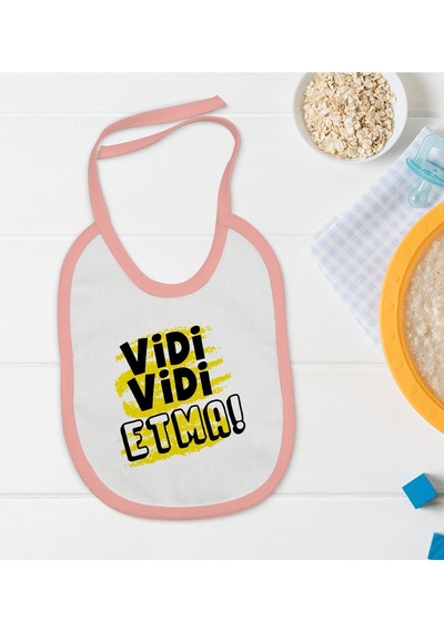 BK Kids Vidi Vidi Etma Tasarımlı Pembe Bebek Mama Önlüğü-1 Pembe