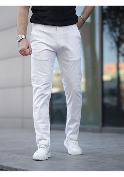 Slim Fit Chino Keten Pantolon Beyaz