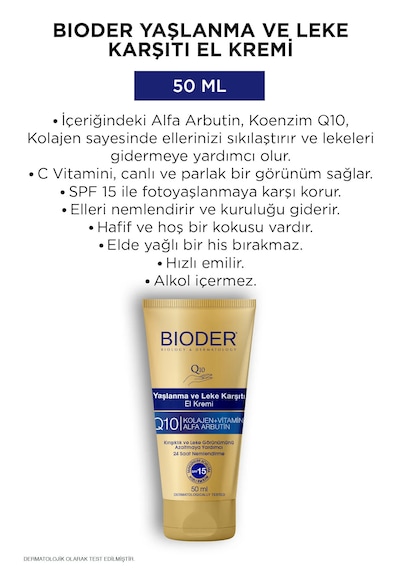 Yaşlanma Kırışıklık Ve Leke Karşıtı El Kremi 50 Ml - Kolajen Q10 Arbutin C Vitamini Spf 15 2 Li