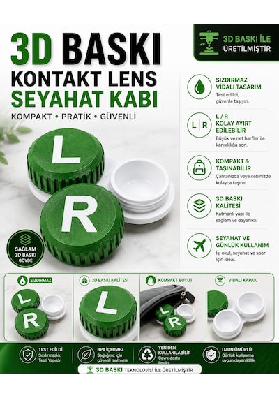 3d Baskı Kontakt Lens Saklama Ve Seyahat Kabı L/r Vidalı Kapak