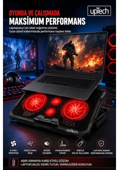 Uptech Laptop Soğutucu 4 Fanlı Ayarlanabilir Dizüstü Bilgisayar Soğutma Fanı