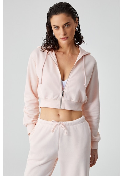 Grımelange ARUBA Kadın %100 Pamuk Uzun Kol Crop Pembe Sweatshirt