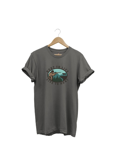 Avcılık Live To Hunt Doğa Ağaç Baskılı Regular Fit %100 Pamuk Gri T-shirt Antrasit