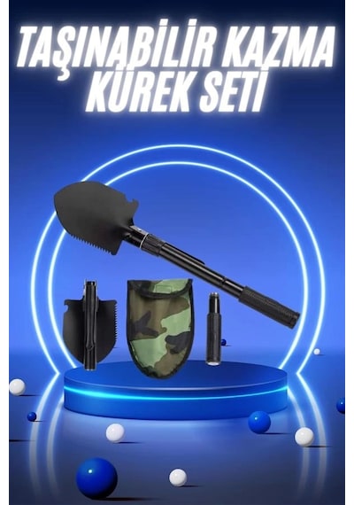 Pusulalı Katlanabilir Kazma Kürek Kamp Seti Kamp Küreği Portatif Çantalı