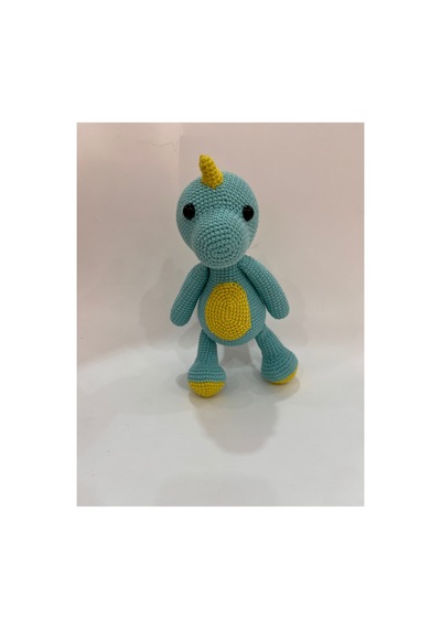 El Yapımı Amigurumi Bebek Dinozor Oyuncak - Örgü Sevimli Ejderha 25cm Mavi-sarı