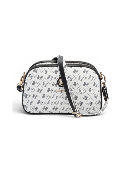 Silver & Polo Silver Polo Beyaz - Siyah Monogram Kadın Çapraz Çanta Sp745