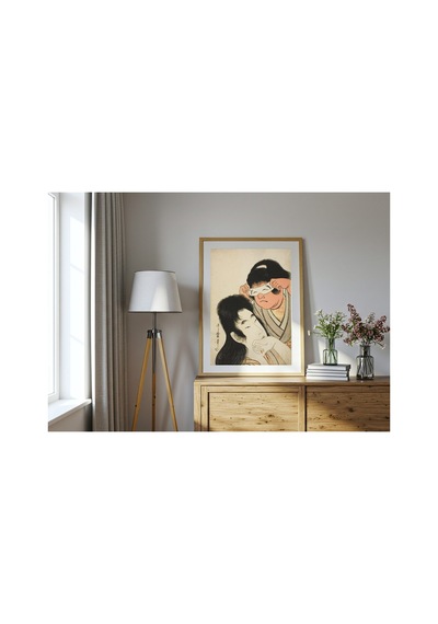Klasik Sanat Utamaro Yamauba Ve Oyuncak Maskeli Kintaro Çerçevesiz Poster 21x30 Cm A4 Tablo