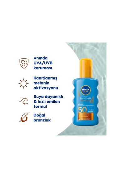 Güneş Koruyucu & Bronzluk Sprey 200ml, Çok Yüksek Koruma