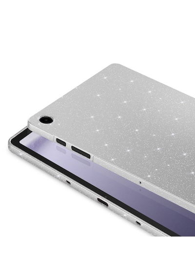 Samsung Galaxy Tab S10 Lite / S10 Fe / S9 Fe 10.9 Uyumlu Simli Parlak Koton Tablet Kılıf Standlı Koruyucu Kapak Gümüş