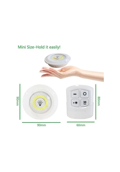 Uzaktan Kumandalı 3 Lü Spot Led Lamba Kablosuz Pilli Işıldak Dolap Işığı Mutfak Rafı Işığı Beyaz