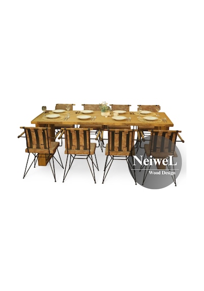 Neiwel Leis Doğal Ahşap Yemek Masası-80-240 Açık Ceviz