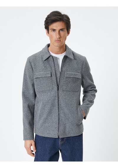 Koton Slim Fit Ceket Cep Detaylı Kırçıllı Fermuarlı Viskon Karışımlı Gri 4sam20055hw Gri