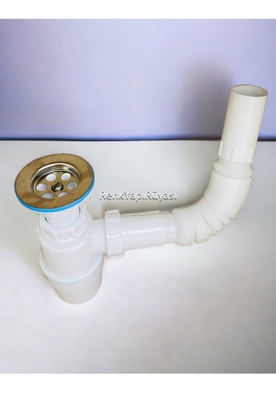 Koku Önleyici Kapaklı Plastik Körüklü Banyo Mutfak Lavabo Evye Sifonu Parlak Diğer