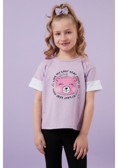 Lela Pamuklu Baskılı Bisiklet Yaka Kız Çocuk T Shirt 6211038 Lila
