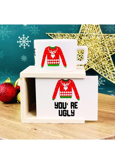 You're Ugly Yılbaşı Tasarımlı Kutulu Kupa Beyaz - Çok Renkli