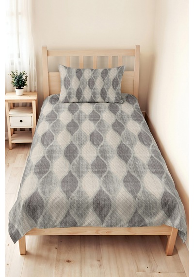 Gri Geometrik Modern Tek Kişilik Pike Takımı-antrasit Bej Minimal 160x220cm Kapitone Yatak Örtüsü Altın