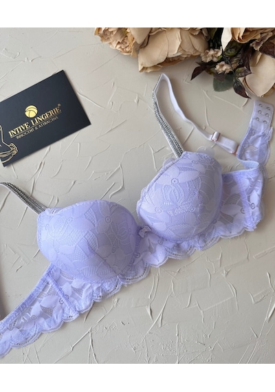 Jasmine Askıları Parlak Taşlı Hafif Destekli Dantelli Soft Cup İt Lila