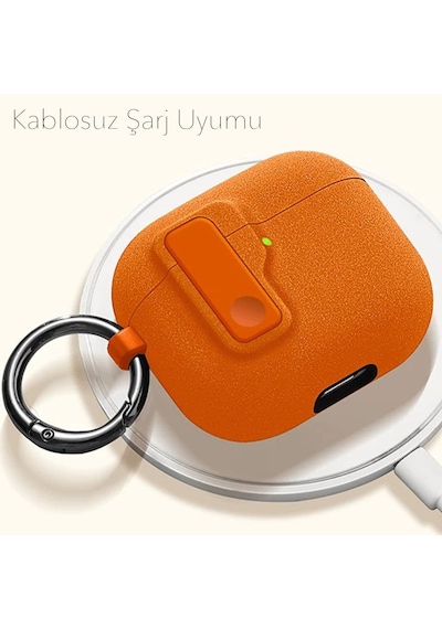 Apple Uyumlu AirPods Pro 3. Nesil İle Kılıf Standlı Kilitli Tpu Premium Matte Trip Case Turuncu