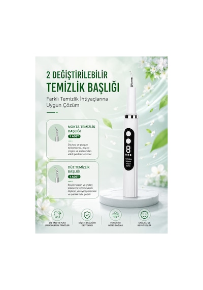 Diş Etitemizleme 500mah Bataryalı, 5x Temizleme Modlu Ultrasonik Akıllı Diş Temizleme Cihazı