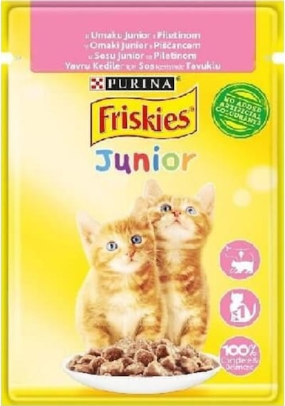 5 Adet Friskies Junior Tavuklu Soslu Pouch Yavru Kedi Yaş Maması 85 Gr